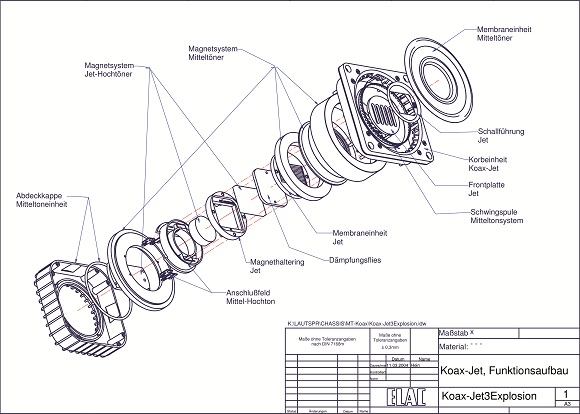 ELAC VX-JET - Coaxial and coplanar Midrange-Treble Unit detail  exploded view 1